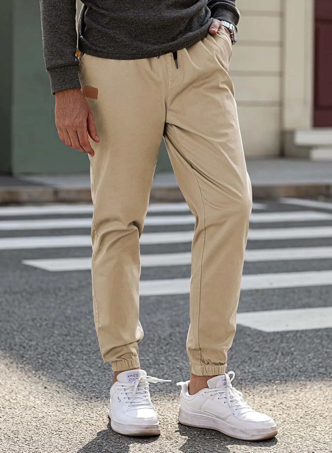 JMIERR Mens Casual Joggers Pants - Cotton Drawstring Chino Cargo Pants Hiking Outdoor Twill Track Jogging Sweatpants Pants