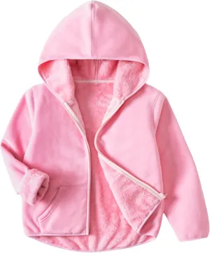 Kids Boys Girls Polar Fleece Jacket with Hood Toddler Outerwear Warm Autumn Winter Coat 2-9Years