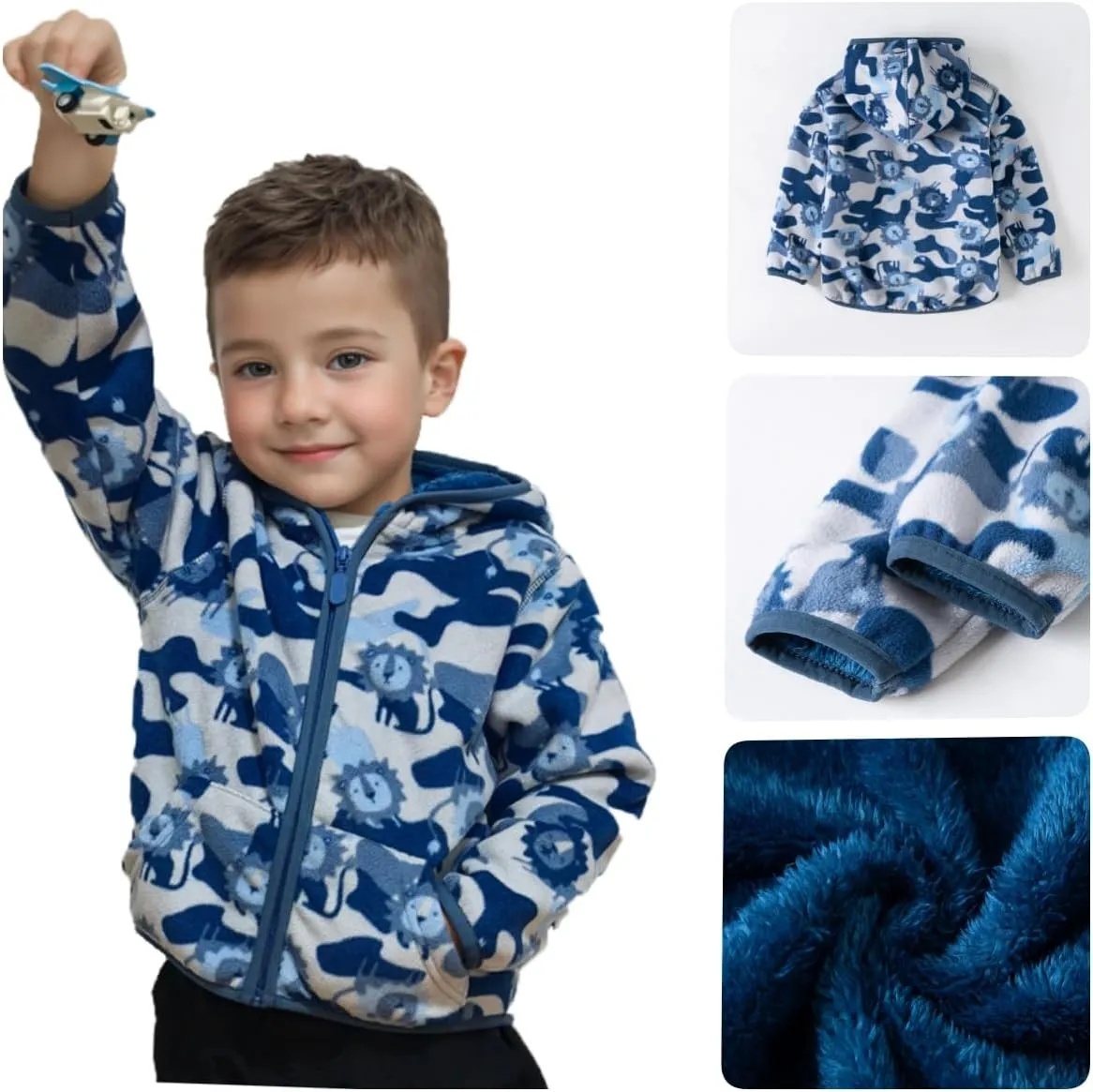 Kids Boys Girls Polar Fleece Jacket with Hood Toddler Outerwear Warm Autumn Winter Coat 2-9Years