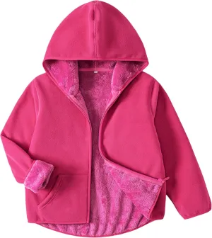 Kids Boys Girls Polar Fleece Jacket with Hood Toddler Outerwear Warm Autumn Winter Coat 2-9Years