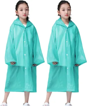 Kids Rain Poncho 2 Pack, Reusable Raincoat Rain Jackets for 6-14 Girls Boys