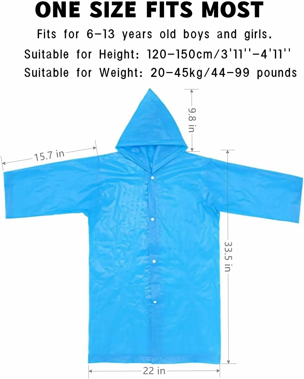 Kids Rain Poncho 2 Pack, Reusable Raincoat Rain Jackets for 6-14 Girls Boys