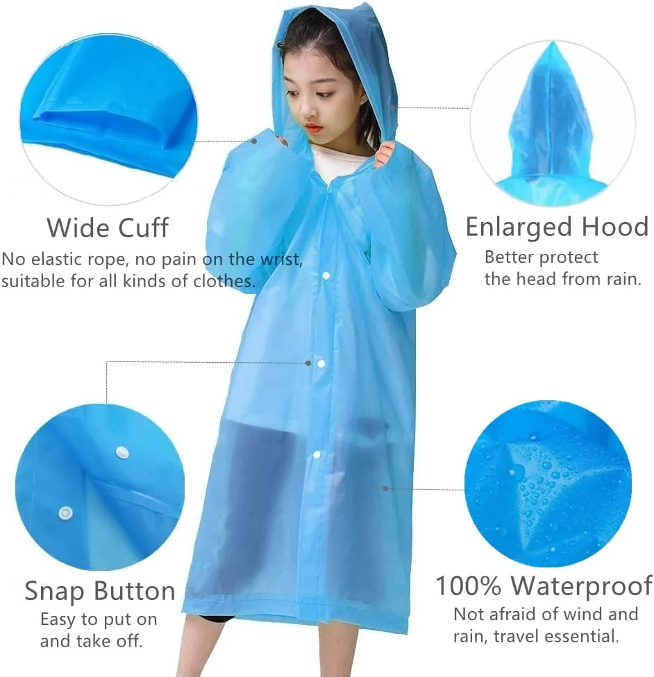 Kids Rain Poncho 2 Pack, Reusable Raincoat Rain Jackets for 6-14 Girls Boys