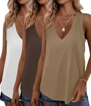 KKJ 3 Pack Womens Tank Tops 2025 Summer Beach Vacation Outfits V Neck Loosefit Sleeveless Casual Cruise Shirt Fashion Clothes