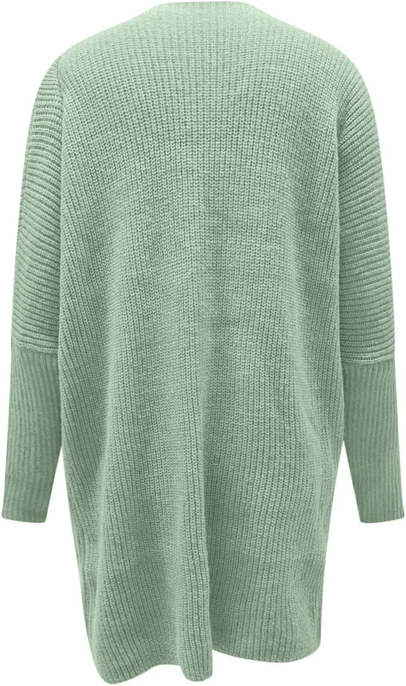 Knit Crochet Sweater Cardigan for Women Open Front Solid Long Sleeve Outwear with Pockets 2024 Winter