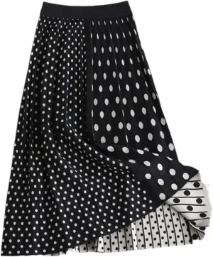 Knitting Dot Print Long Skirt Stretch Vintage Women Winter Ladies Maxi Midi