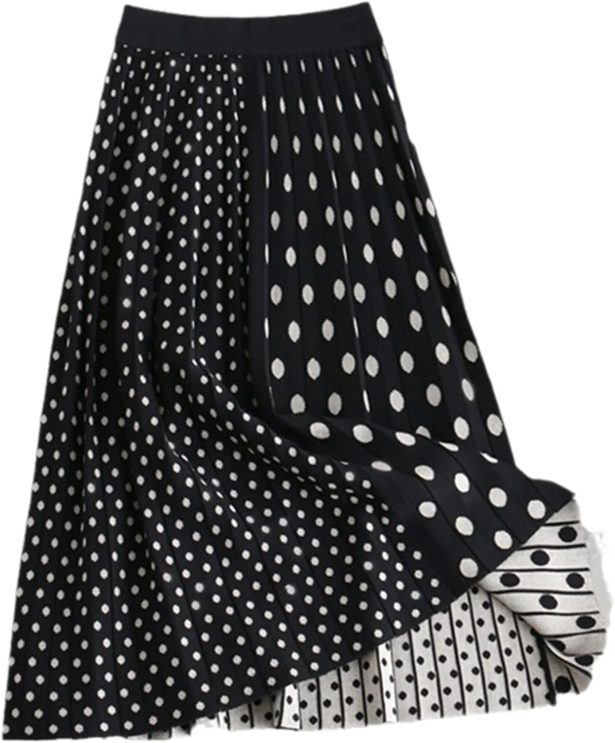 Knitting Dot Print Long Skirt Stretch Vintage Women Winter Ladies Maxi Midi