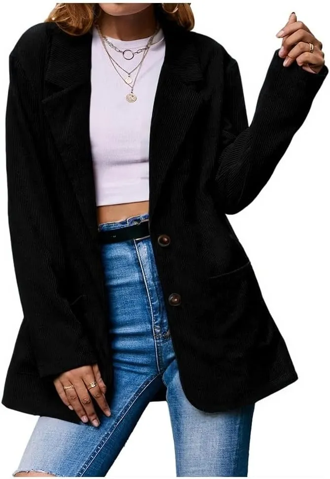 Ladyful Womens Lapel Corduroy Blazer Jacket Dressy Casual Business Suit Jacket Fall Trendy Work Outerwear