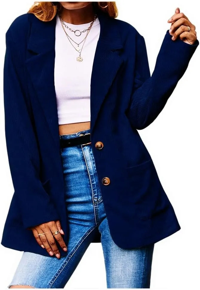 Ladyful Womens Lapel Corduroy Blazer Jacket Dressy Casual Business Suit Jacket Fall Trendy Work Outerwear