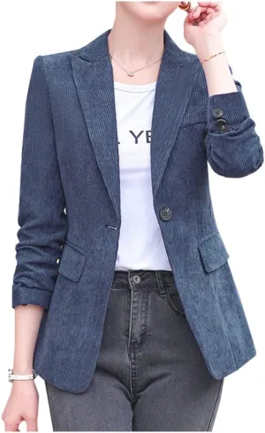 Ladyful Women's Slim Fit Corduroy Blazer Jacket Button Down Long Sleeve Work Office Coat Outerwear