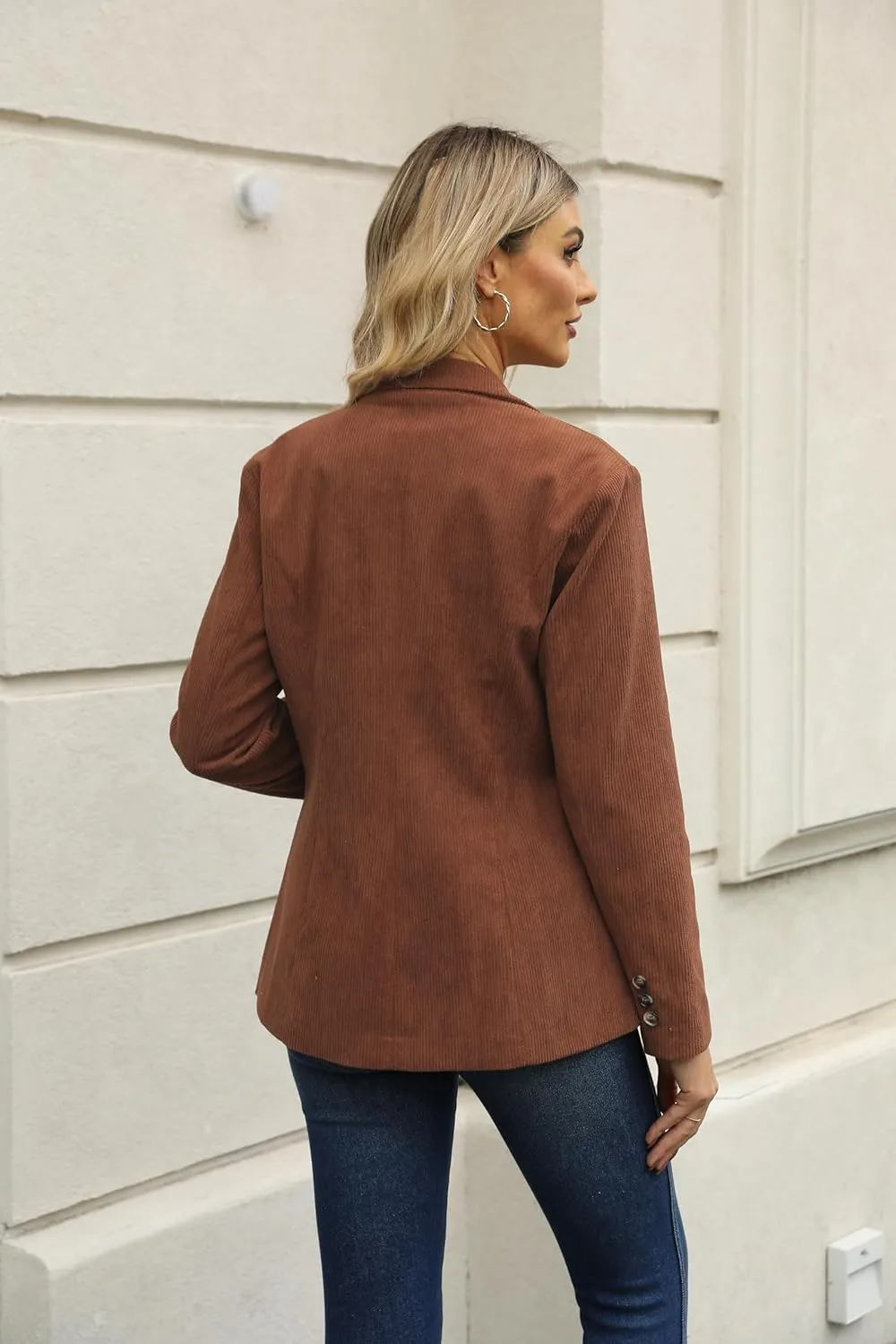 Ladyful Women's Slim Fit Corduroy Blazer Jacket Button Down Long Sleeve Work Office Coat Outerwear