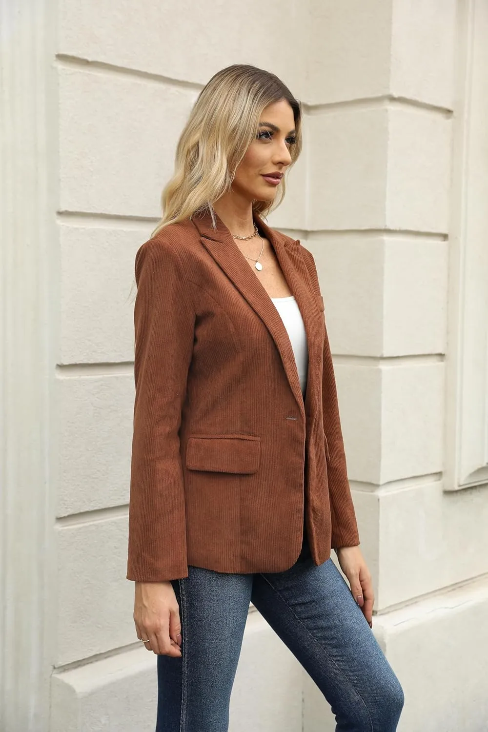Ladyful Women's Slim Fit Corduroy Blazer Jacket Button Down Long Sleeve Work Office Coat Outerwear