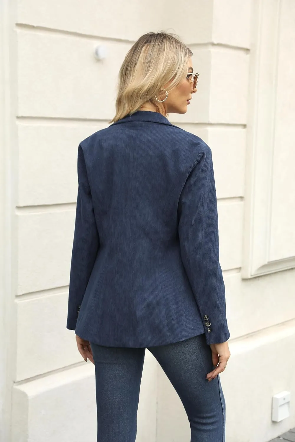 Ladyful Women's Slim Fit Corduroy Blazer Jacket Button Down Long Sleeve Work Office Coat Outerwear