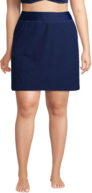 Lands' End Womens Comfort Waist Swim Skirt Swim Bottoms Skort Deep Sea Navy Plus 22w