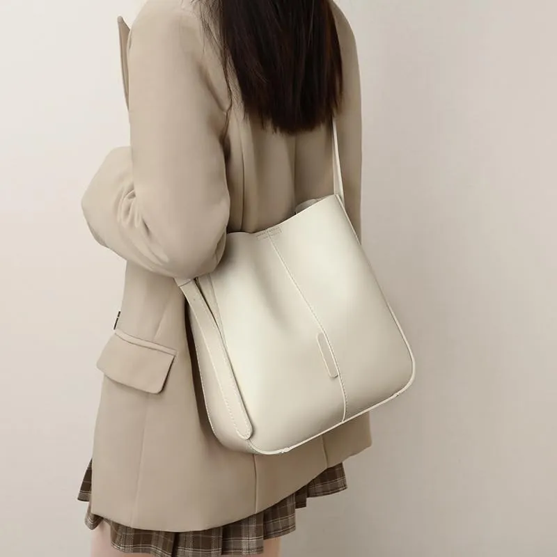 Large Bag, Versatile Fashionable Leather Bucket Bag, Large Capacity Crossbody Shoulder Bag, Women's Bag Tote Bag(White)