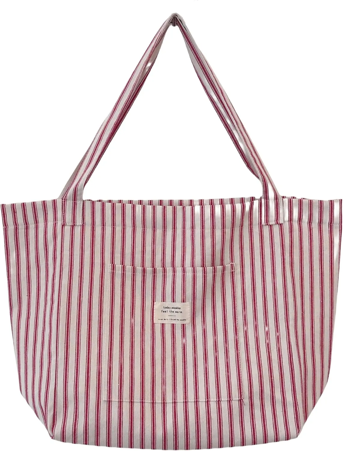 Large Capacity Stripe Tote Bag Versatile Canvas Shopping Bag for Work Travel and Daily Use with Inner-pocket