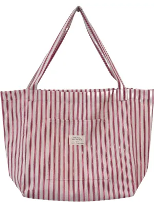 Large Capacity Stripe Tote Bag Versatile Canvas Shopping Bag for Work Travel and Daily Use with Inner-pocket