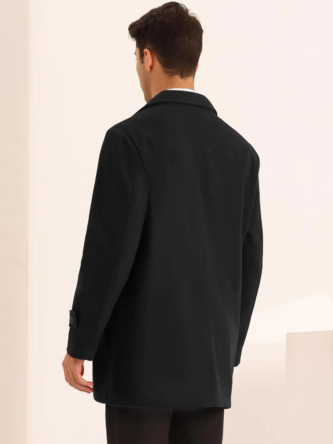 Lars Amadeus Formal Overcoat for Men's Notched Lapel Solid Color Double Breasted Trench Coat