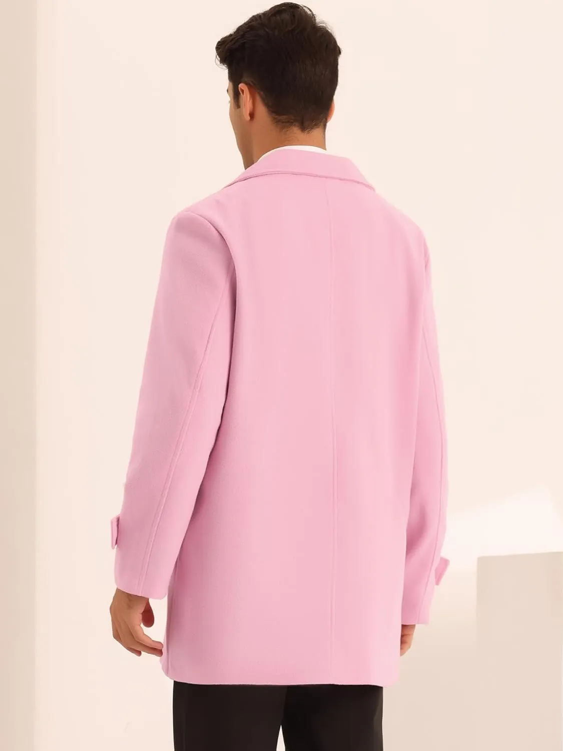 Lars Amadeus Formal Overcoat for Men's Notched Lapel Solid Color Double Breasted Trench Coat