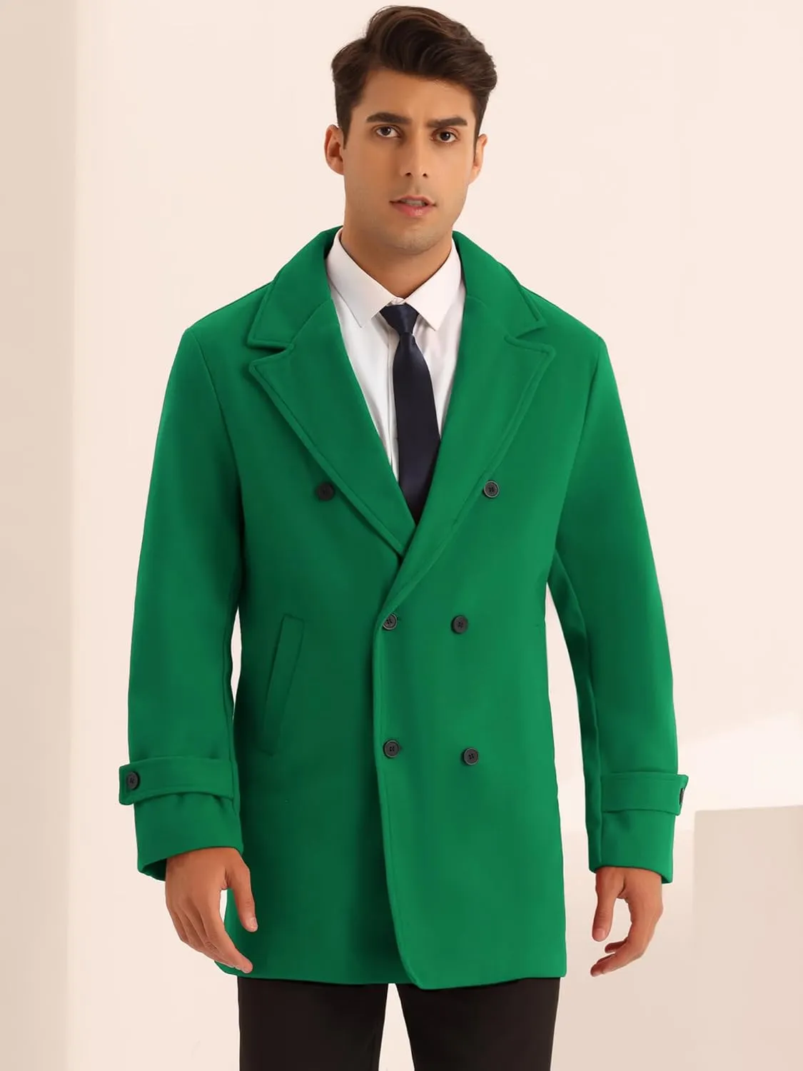 Lars Amadeus Formal Overcoat for Men's Notched Lapel Solid Color Double Breasted Trench Coat