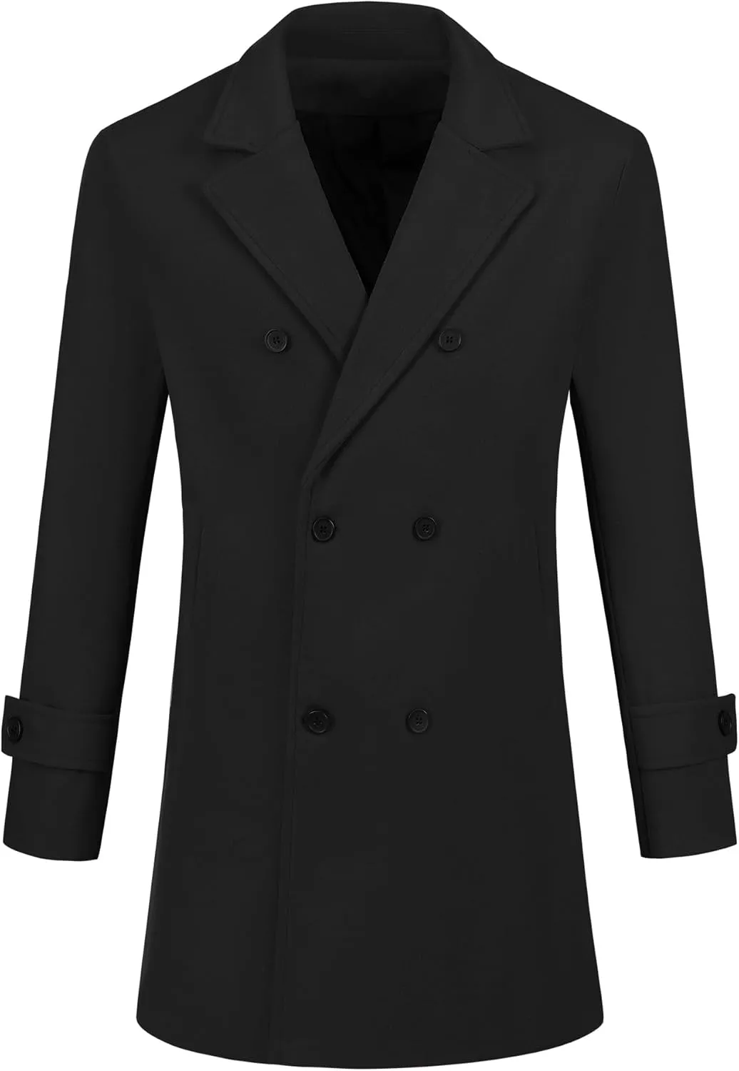 Lars Amadeus Formal Overcoat for Men's Notched Lapel Solid Color Double Breasted Trench Coat