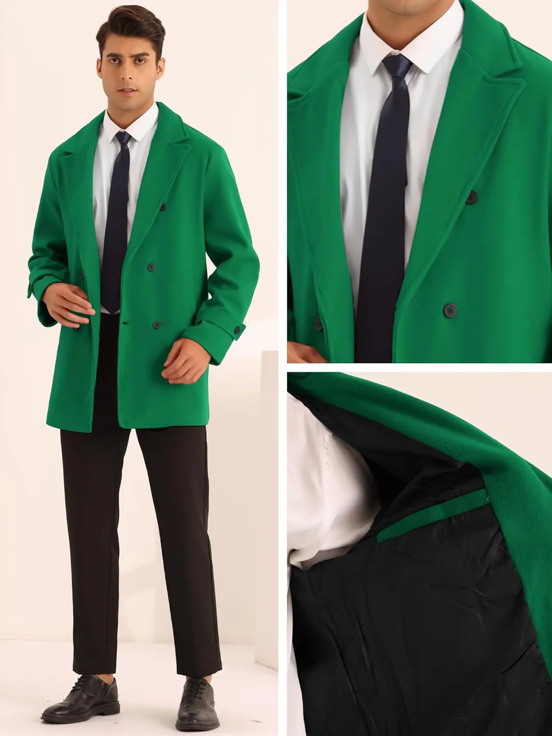 Lars Amadeus Formal Overcoat for Men's Notched Lapel Solid Color Double Breasted Trench Coat