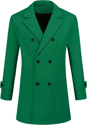 Lars Amadeus Formal Overcoat for Men's Notched Lapel Solid Color Double Breasted Trench Coat
