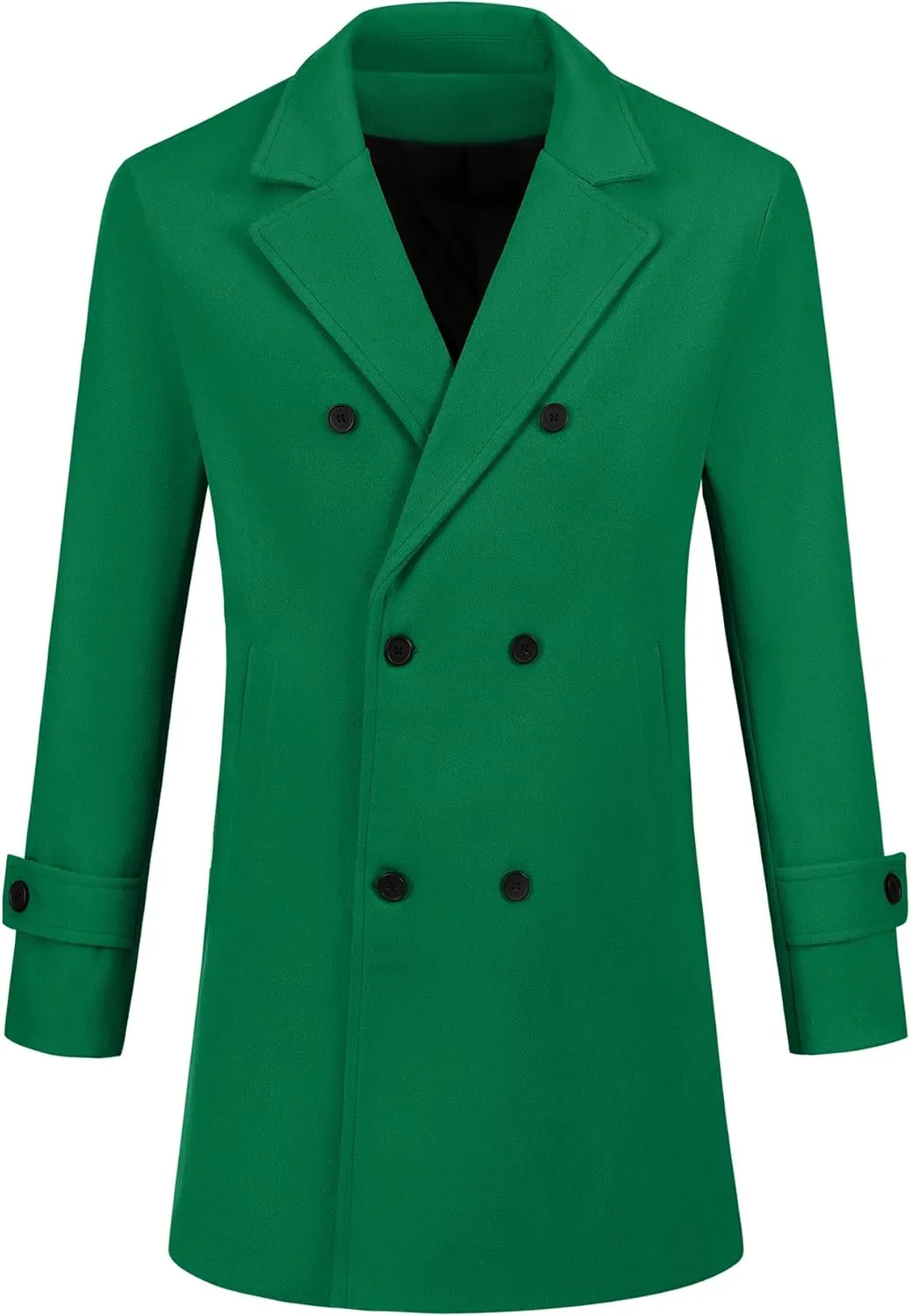 Lars Amadeus Formal Overcoat for Men's Notched Lapel Solid Color Double Breasted Trench Coat