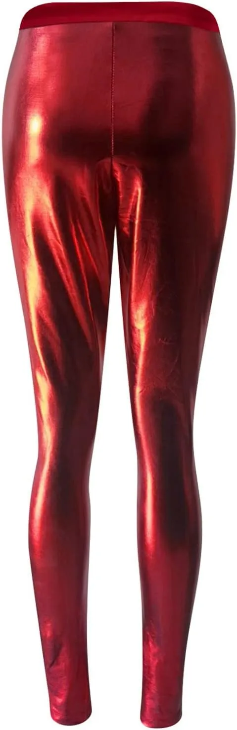 Leggings for Women Sexy Shiny Faux Leather Wet Look Metallic High Waist Pants Trousers Clubwear Pure Color Stretch