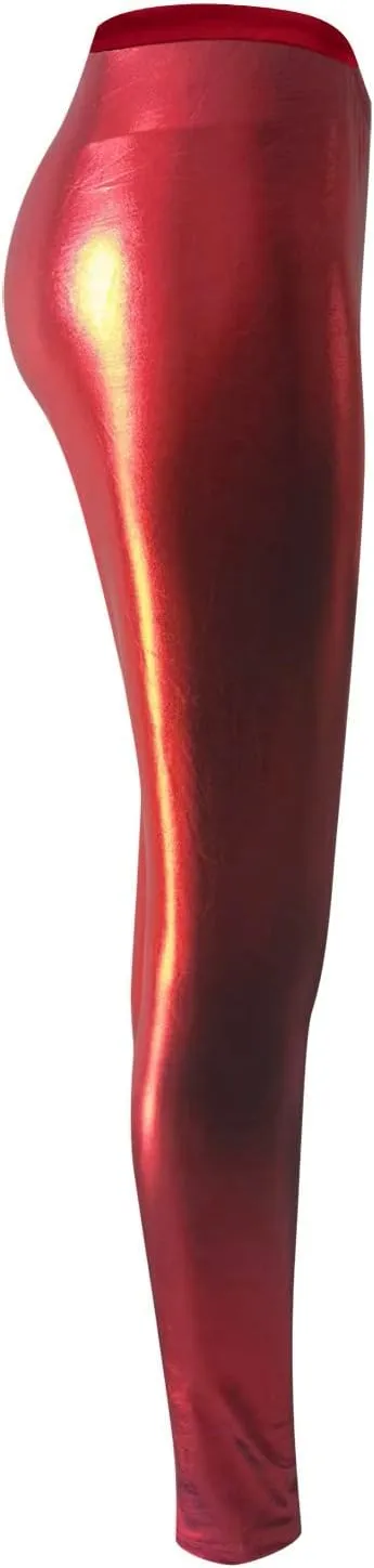 Leggings for Women Sexy Shiny Faux Leather Wet Look Metallic High Waist Pants Trousers Clubwear Pure Color Stretch
