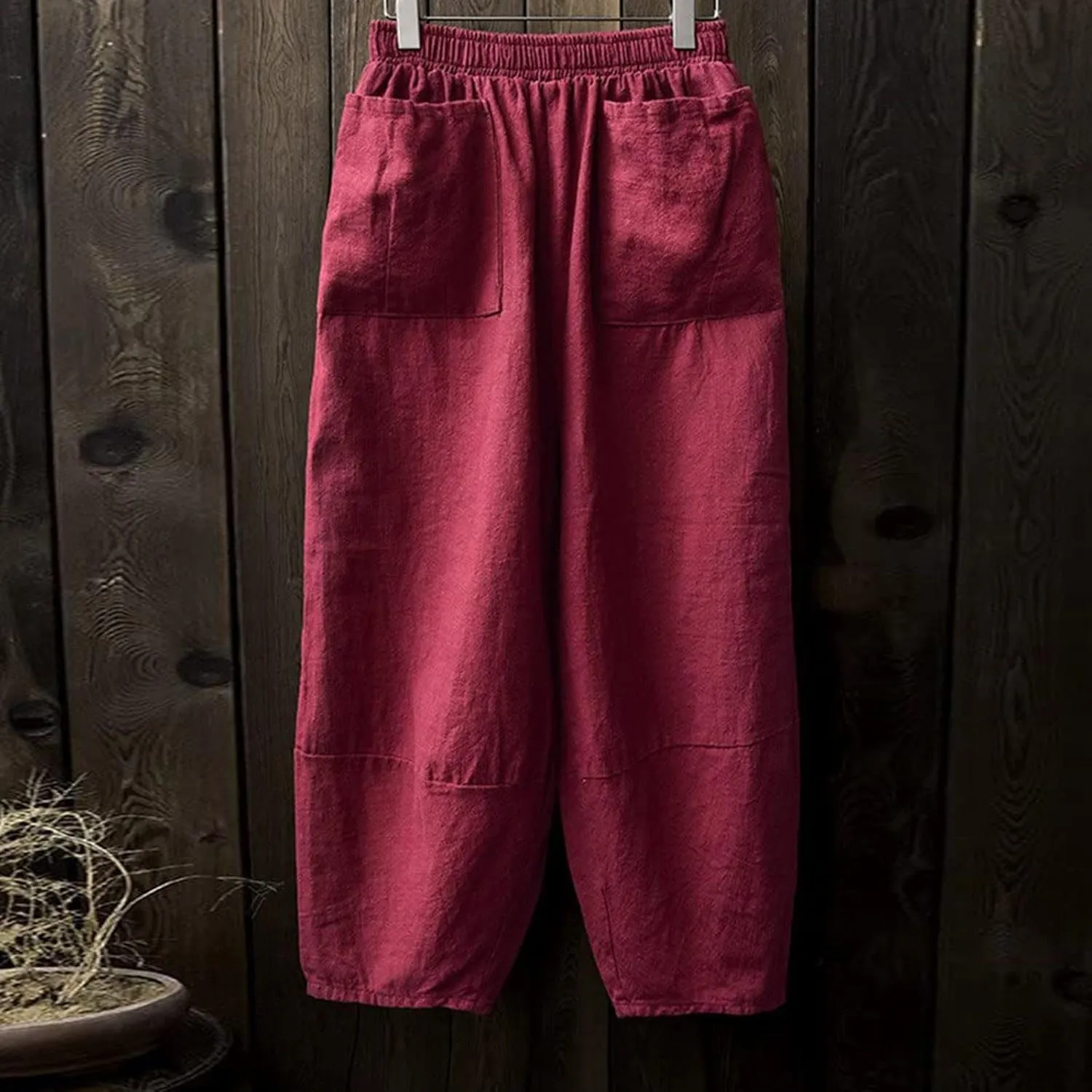 Linen Pants for Women Loose Fit 2025 Spring Outfit Summer Retro Straight Casual Wide Leg Pants Trousers with Pocket