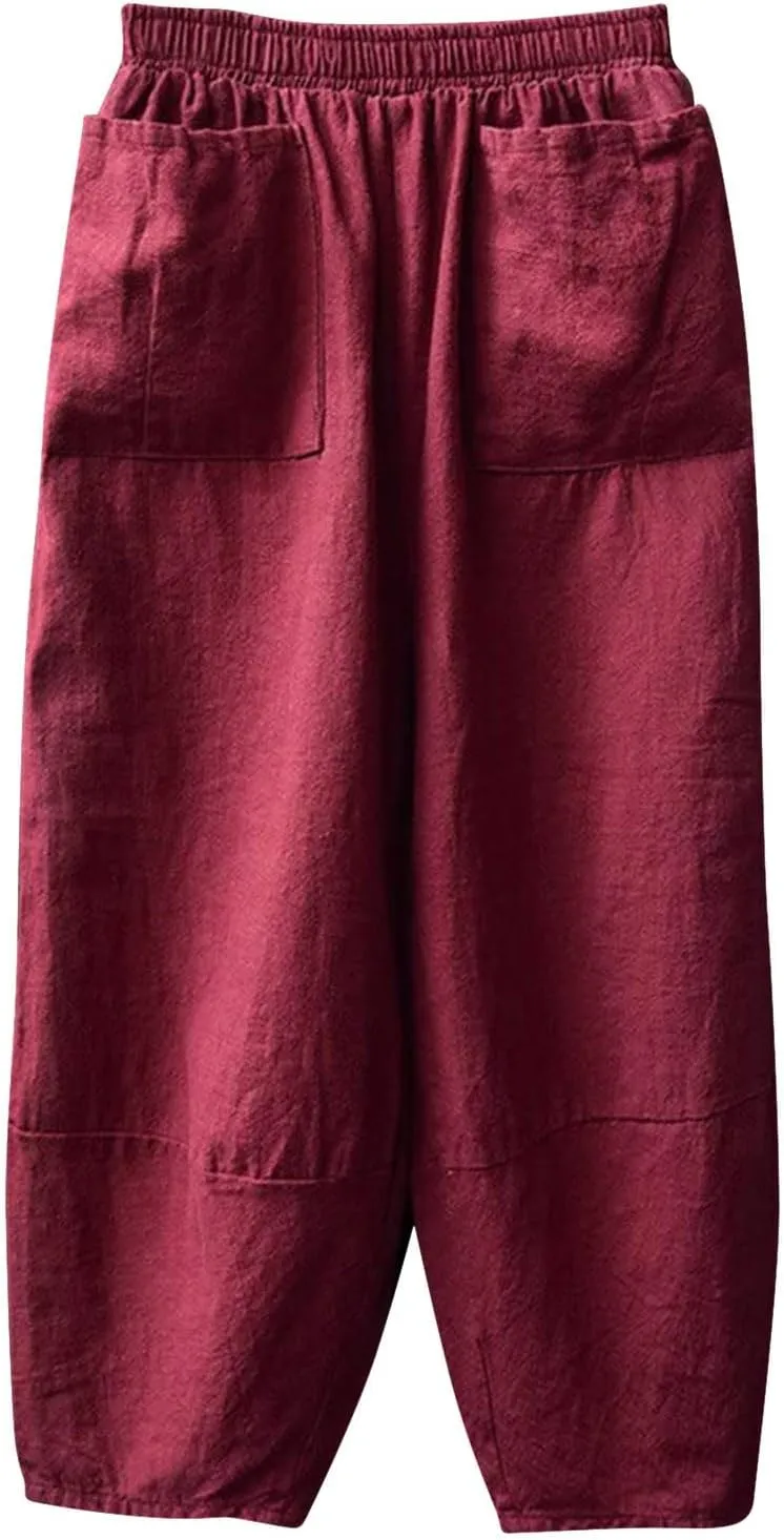Linen Pants for Women Loose Fit 2025 Spring Outfit Summer Retro Straight Casual Wide Leg Pants Trousers with Pocket