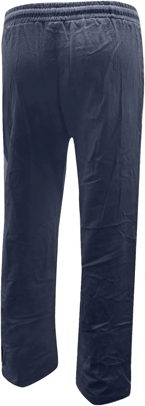 Linen Pants Women Summer,2025 Wide Leg Casual Cotton Linen Pants High Waisted Drawstring Lounge Pants Beach Trousers