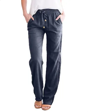 Linen Pants Women Summer,2025 Wide Leg Casual Cotton Linen Pants High Waisted Drawstring Lounge Pants Beach Trousers