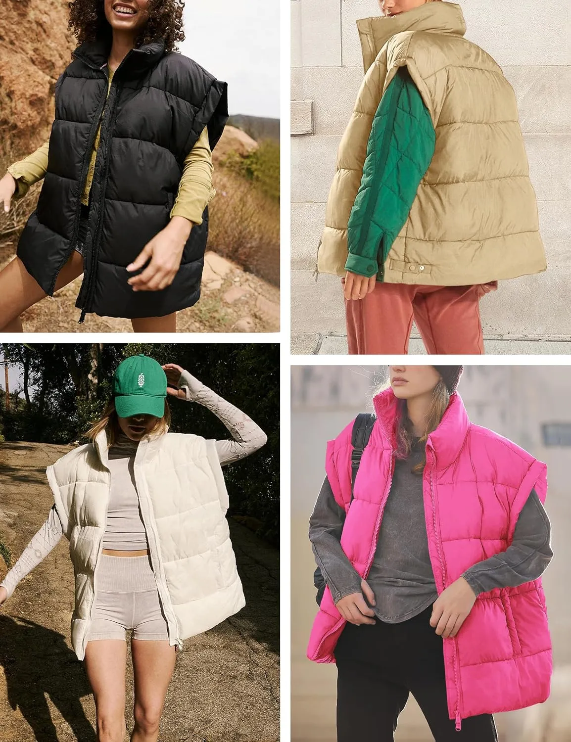 Lingswallow Womens Puffer Vest Oversized Puffer Jacket Coat Outerwear Sleeveless Stand Collar Vest for Women 2024 Trendy