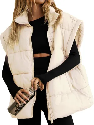 Lingswallow Womens Puffer Vest Oversized Puffer Jacket Coat Outerwear Sleeveless Stand Collar Vest for Women 2024 Trendy