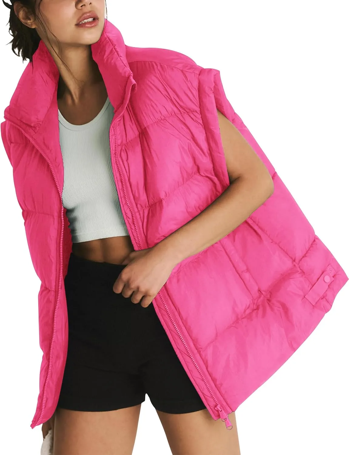 Lingswallow Womens Puffer Vest Oversized Puffer Jacket Coat Outerwear Sleeveless Stand Collar Vest for Women 2024 Trendy