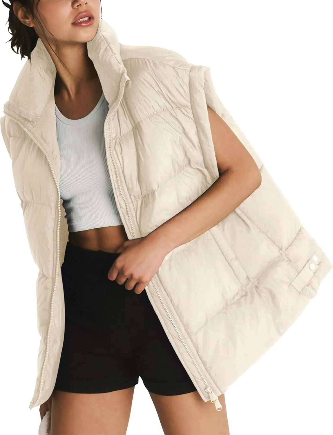 Lingswallow Womens Puffer Vest Oversized Puffer Jacket Coat Outerwear Sleeveless Stand Collar Vest for Women 2024 Trendy