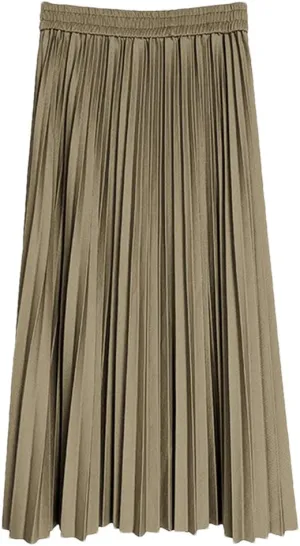Long Midi Skirt for Women High Waist Black Khaki Pleated Autumn Spring Skirts