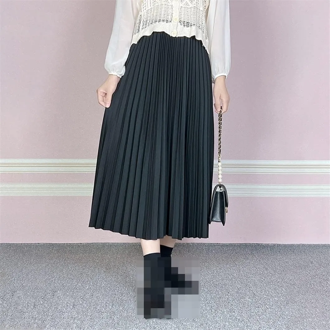 Long Midi Skirt for Women High Waist Black Khaki Pleated Autumn Spring Skirts