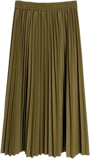 Long Midi Skirt for Women High Waist Black Khaki Pleated Autumn Spring Skirts