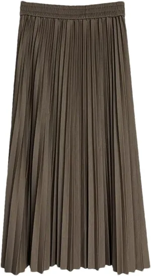 Long Midi Skirt for Women High Waist Black Khaki Pleated Autumn Spring Skirts