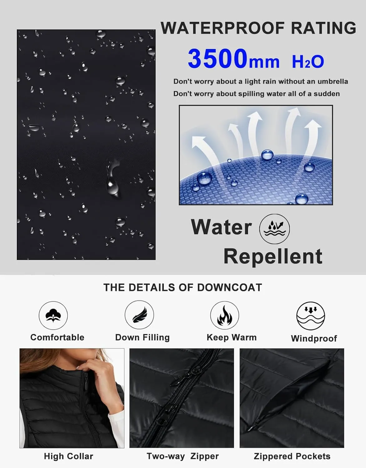 Long Puffer Vest for Women Winter Lightweight Down Vest Black Womens Vests Outerwear Sleeveless Jacket with Pockets