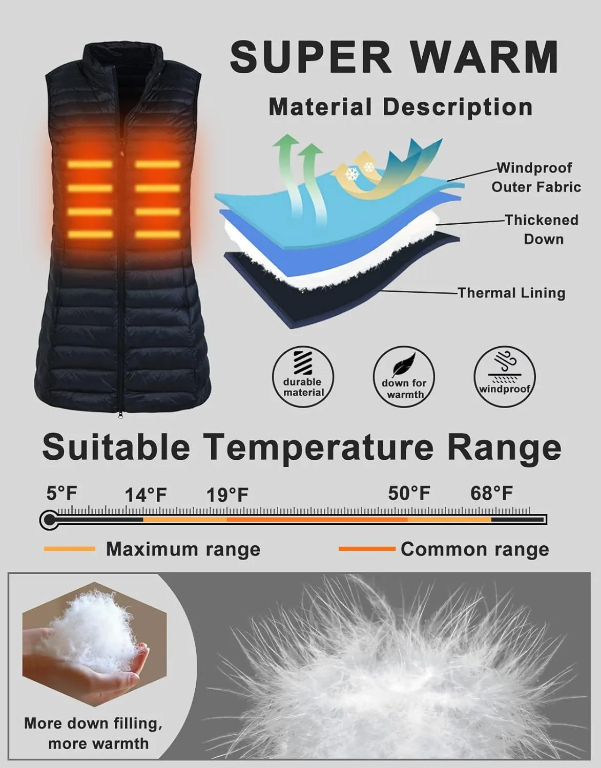 Long Puffer Vest for Women Winter Lightweight Down Vest Black Womens Vests Outerwear Sleeveless Jacket with Pockets