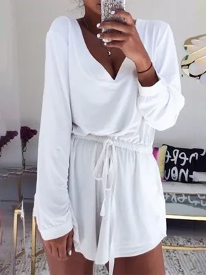 Loose Casual Cotton and Linen V-neck Long Sleeve Two-piece Suit