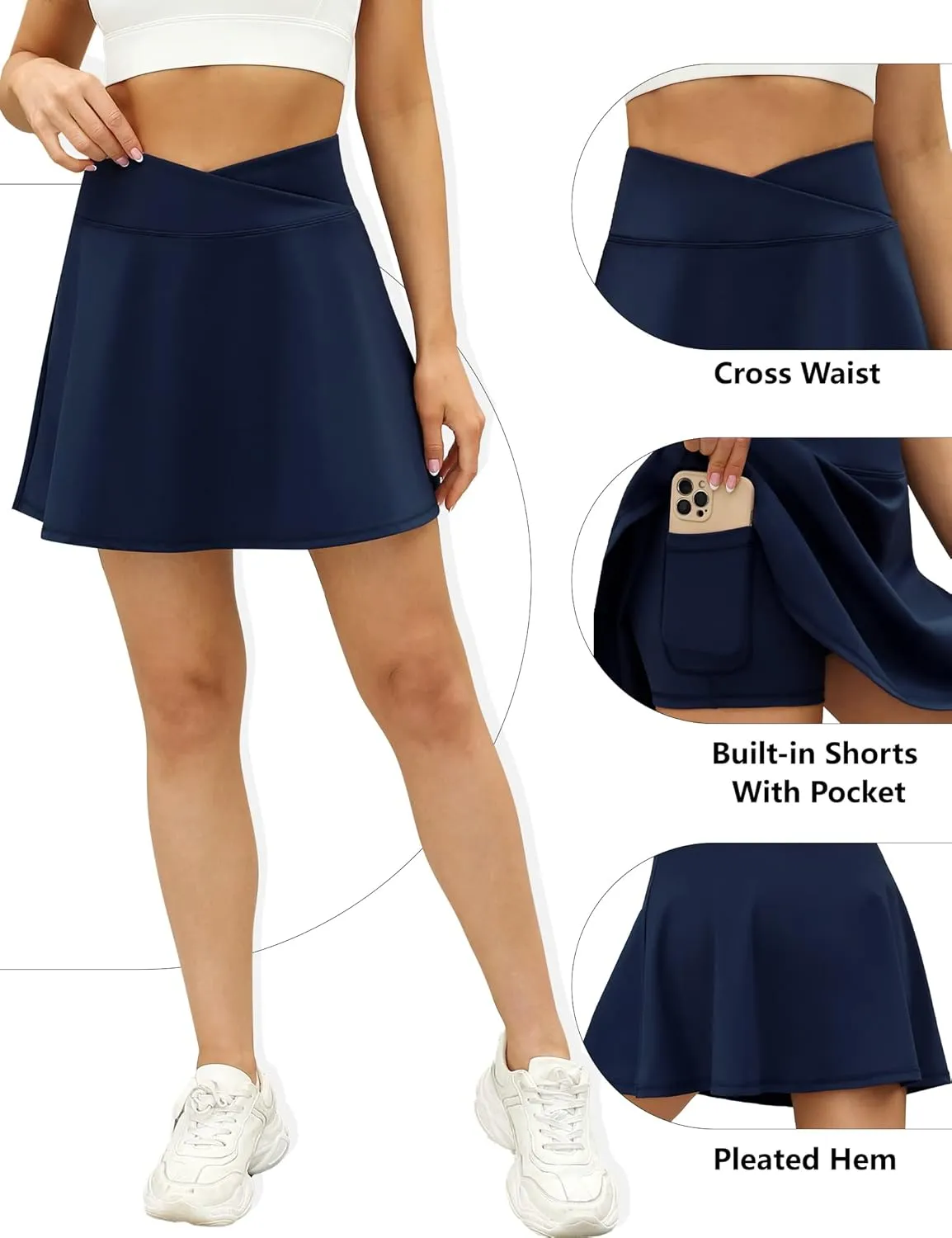 LouKeith Tennis Skirts for Women Pleated Crossover High Waisted Athletic Workout Golf Skorts Skirts with Shorts Pocket