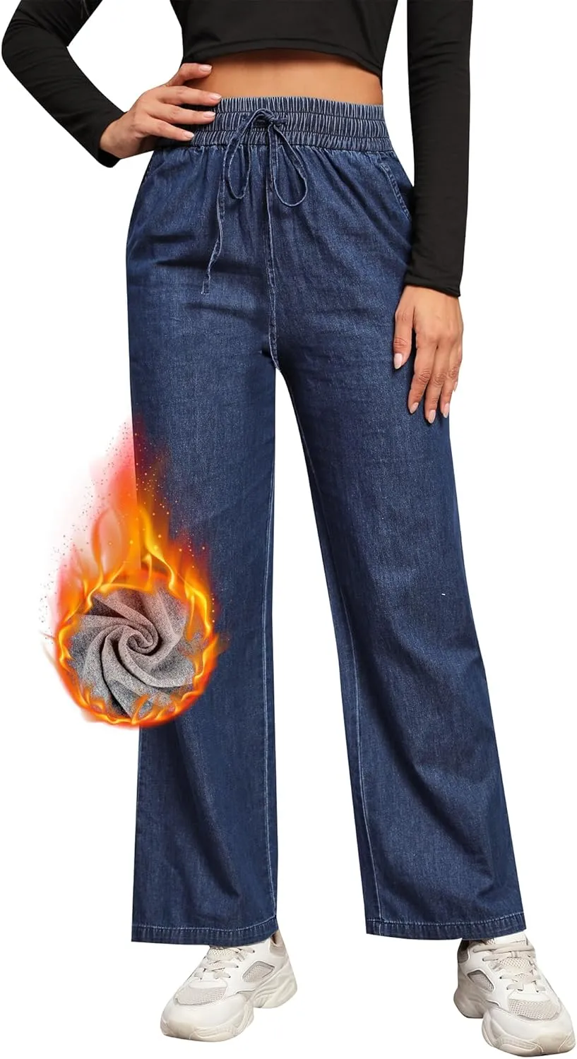 Love Welove Fashion Wide Leg Jeans for Women Elastic High Waisted Pull On Drawstring Baggy Denim Pants Plus Size 3XL