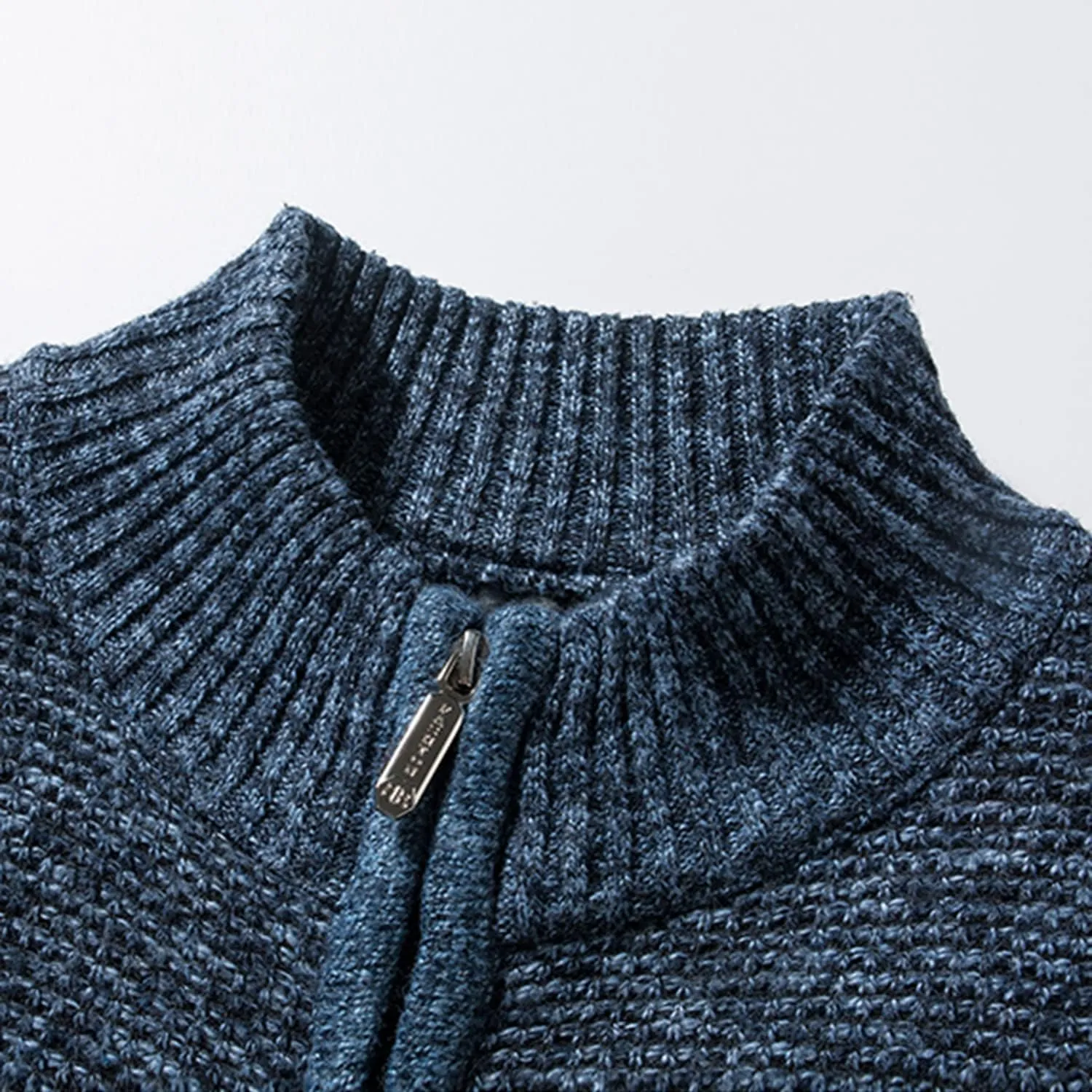 Lu's Chic Men's Long Sleeve Cardigan Sweater Thermal Slim Fit Full Zip Quilted Jacket Business Casual Knit Coats Pocket