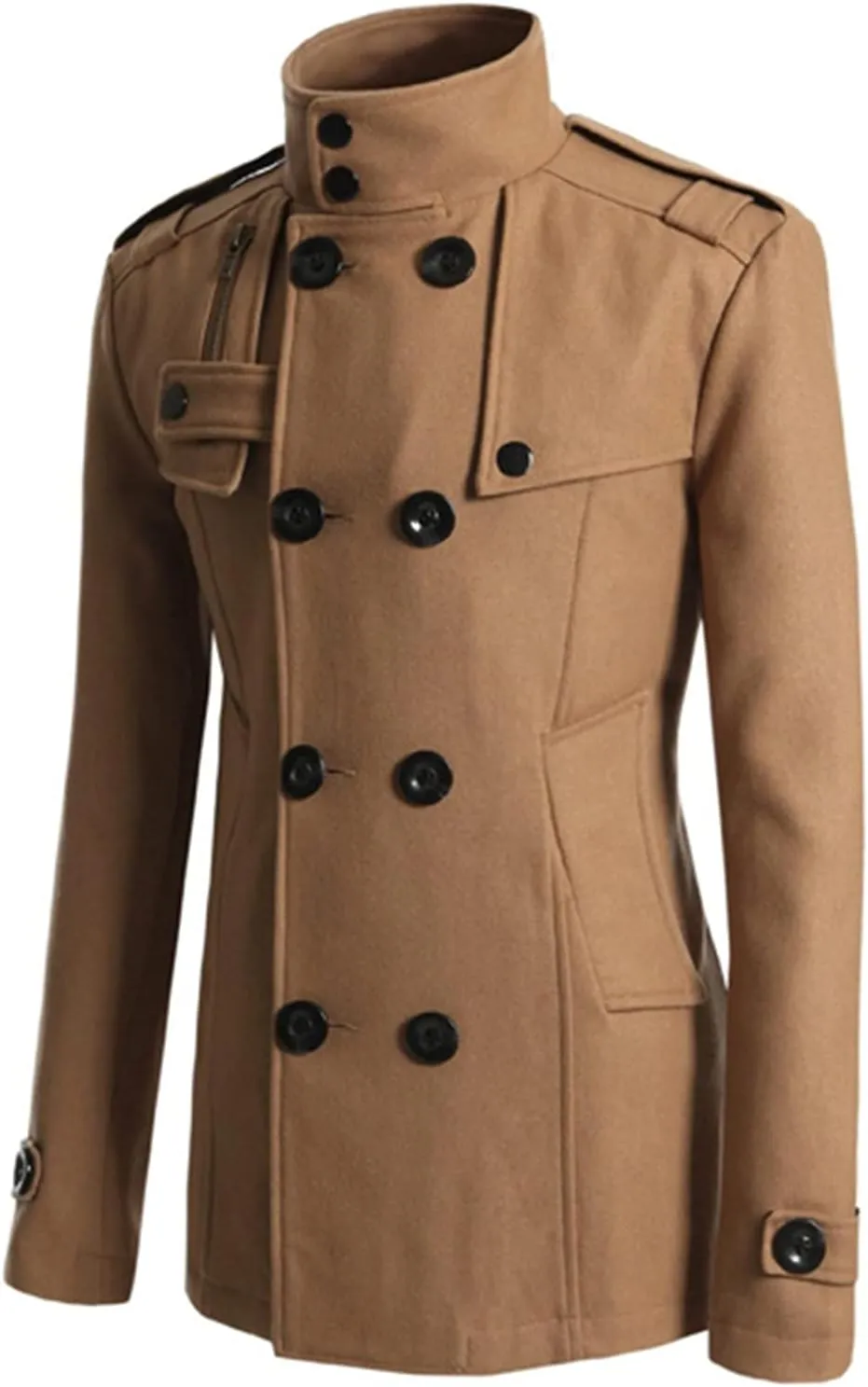 Lu's Chic Men's Long Sleeve Tops Double Breasted Slim Fit Pea Coat Jacket Fashion Outerwear