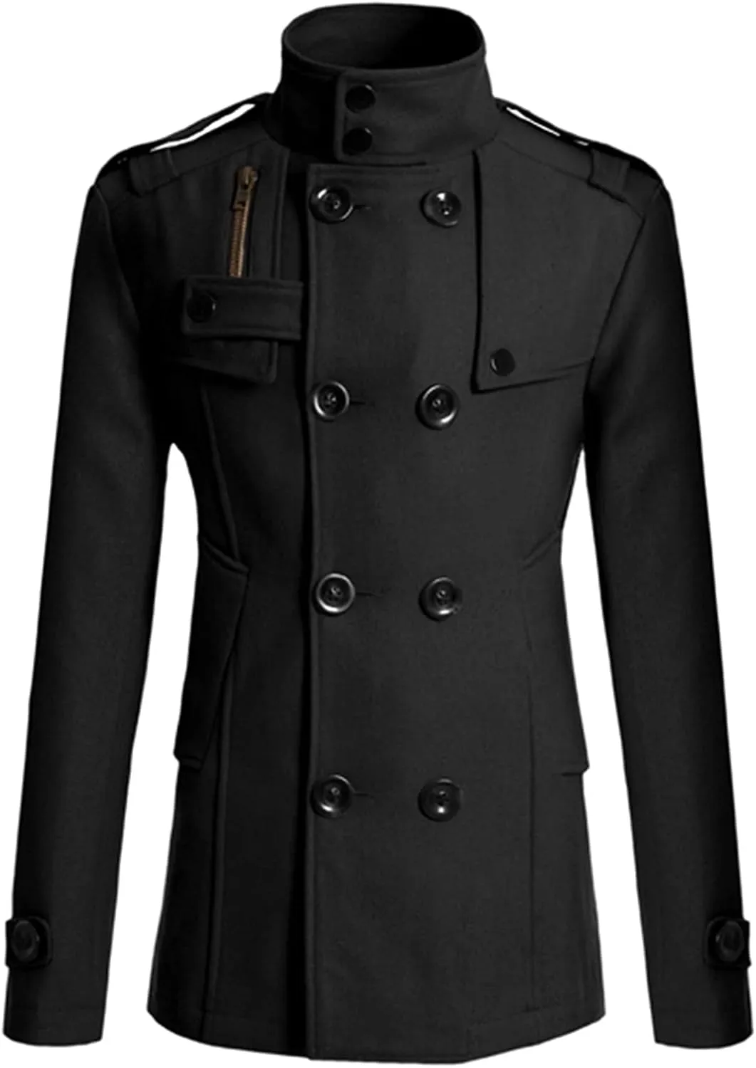 Lu's Chic Men's Long Sleeve Tops Double Breasted Slim Fit Pea Coat Jacket Fashion Outerwear